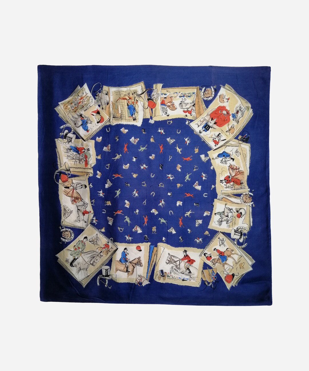 VINTAGE Equestrian Silk Scarf 50s Pure Silk Horse Print Square Etsy