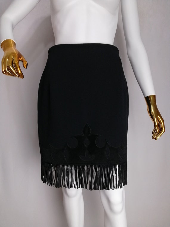 BYBLOS Wool Mini Skirt, Suede Applique Fringed Sk… - image 1