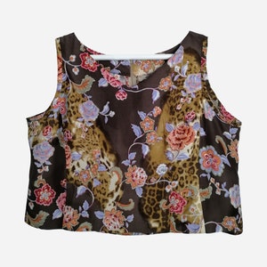 VINTAGE FloralEs Seiden Top Handarbeit Reine Seide Ärmellose Bluse Damen Oversize Seide Tank Top für Sommer