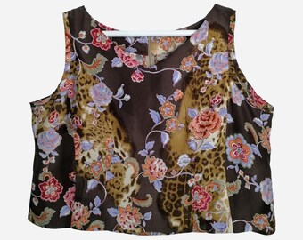 VINTAGE Floral Silk Top Handmade Pure Silk Sleeveless Blouse Womens Oversize Silk Tank Top For Summer