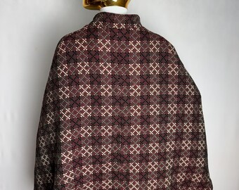 60s Welsh Tapestry Coat, Vintage Virgin Wool Cape Coat, Geometric