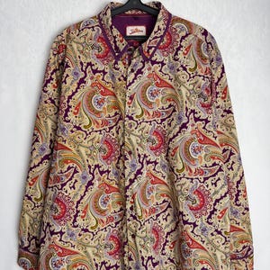 Mens Paisley Print Shirt, Long Sleeve Cotton Button Down, Multicolor Floral Pattern Shirt, Oversized Hippie Boho Shirt, Retro Festival Shirt