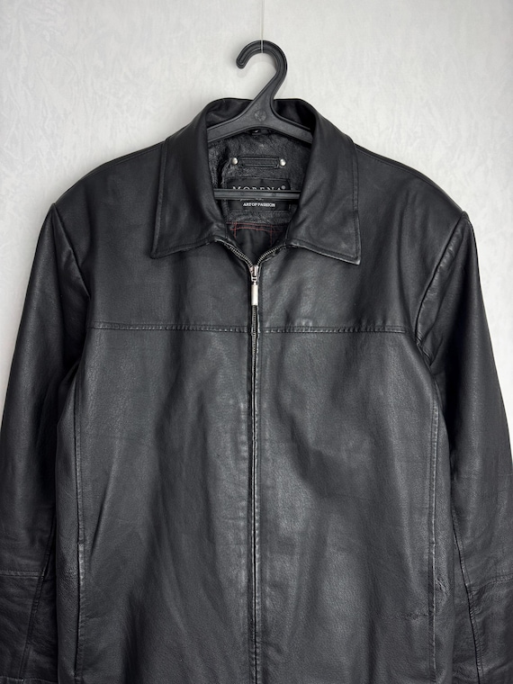 90s Mens Leather Jacket, Classic Biker Leather Jacket, Black