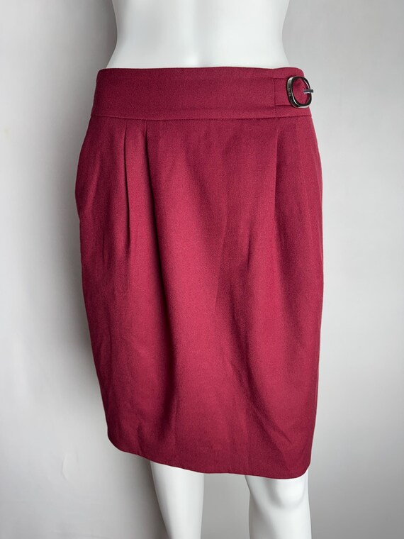 HUGO BOSS Wool Skirt, Burgundy Red Knee Length Skirt, Y2K Classic