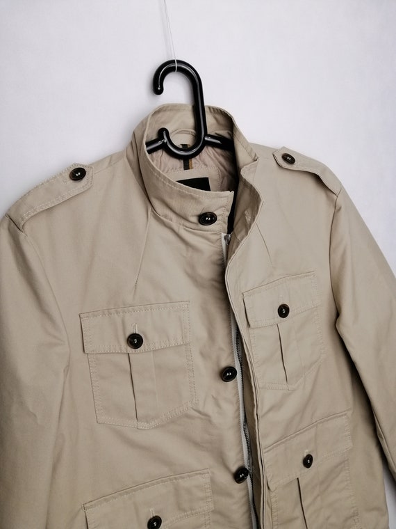 VINTAGE Mens Outer Jacket Beige Zip up Jacket Cotton Blend VINTAGE Mens Outer Jacket Beige Zip up Jacket Cotton Blend