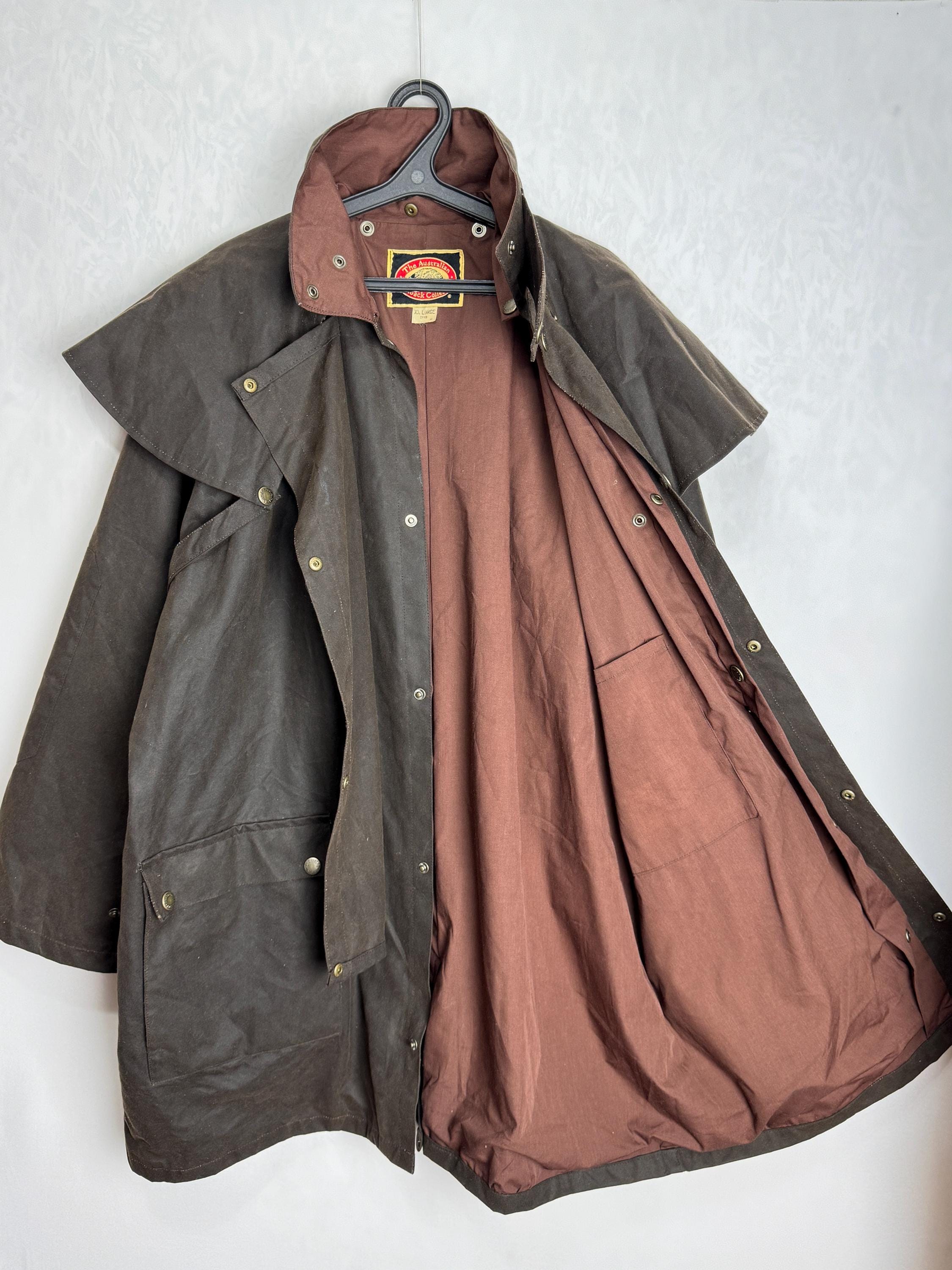 Australian Outback Mens Jacket, Brown Waxed Cotton Jacket, 80s