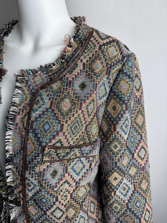 Tapestry Woven Jacket, Geometric Pattern Boho Bla… - image 8