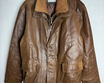 Vintage 90s Flight Leather Jacket Full Zipper Real Leather Mens - Etsy