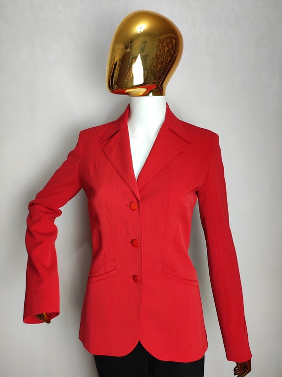 THIERRY MUGLER Vintage Blazer, 90s Red Suit Jacket, French Fashion