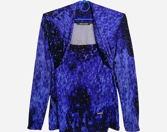 ROBERTO CAVALLI Vintage Viscose Top Y2K Designer Animal Print Blouse Made In Italy Stretchy Bodycon Mesh Top