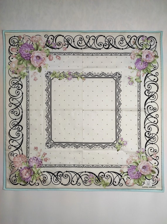 LAURA ASHLEY Cotton Square Scarf, 90s Floral Print