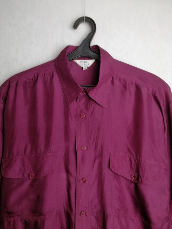 Vintage Mens Silk Shirt, 90s Oversized Pure Silk … - image 2