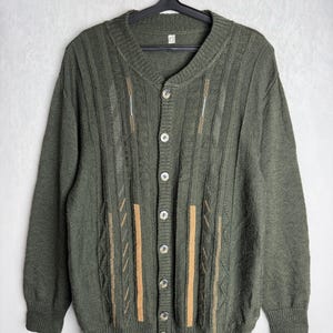 Mens V-Neck Cardigan, 90s Wool Blend Cardigan, Grandpa Oldschool Sweater, Geometric Patterned Cardigan, Unisex Oversized Striped Sweater, XL