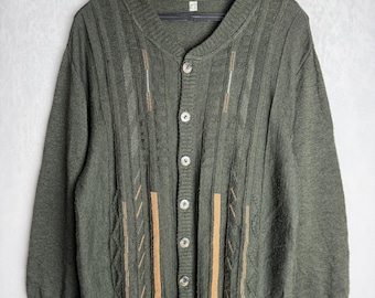 Mens V-Neck Cardigan, 90s Wool Blend Cardigan, Grandpa Oldschool Sweater, Geometric Patterned Cardigan, Unisex Oversized Striped Sweater, XL