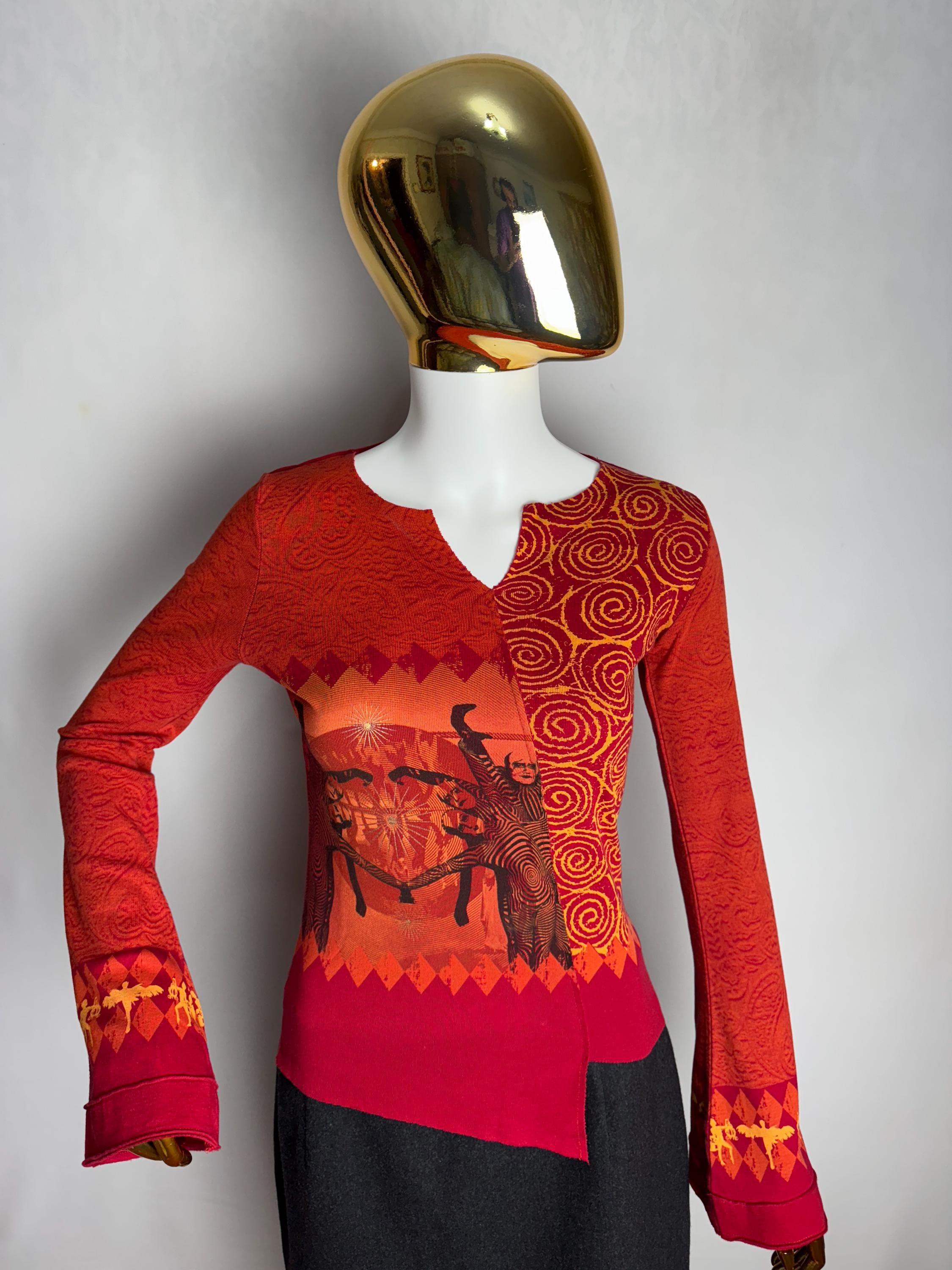 90s CIRQUE Du SOLEIL Top, Y2K Unique Asymmetrical Sweater 