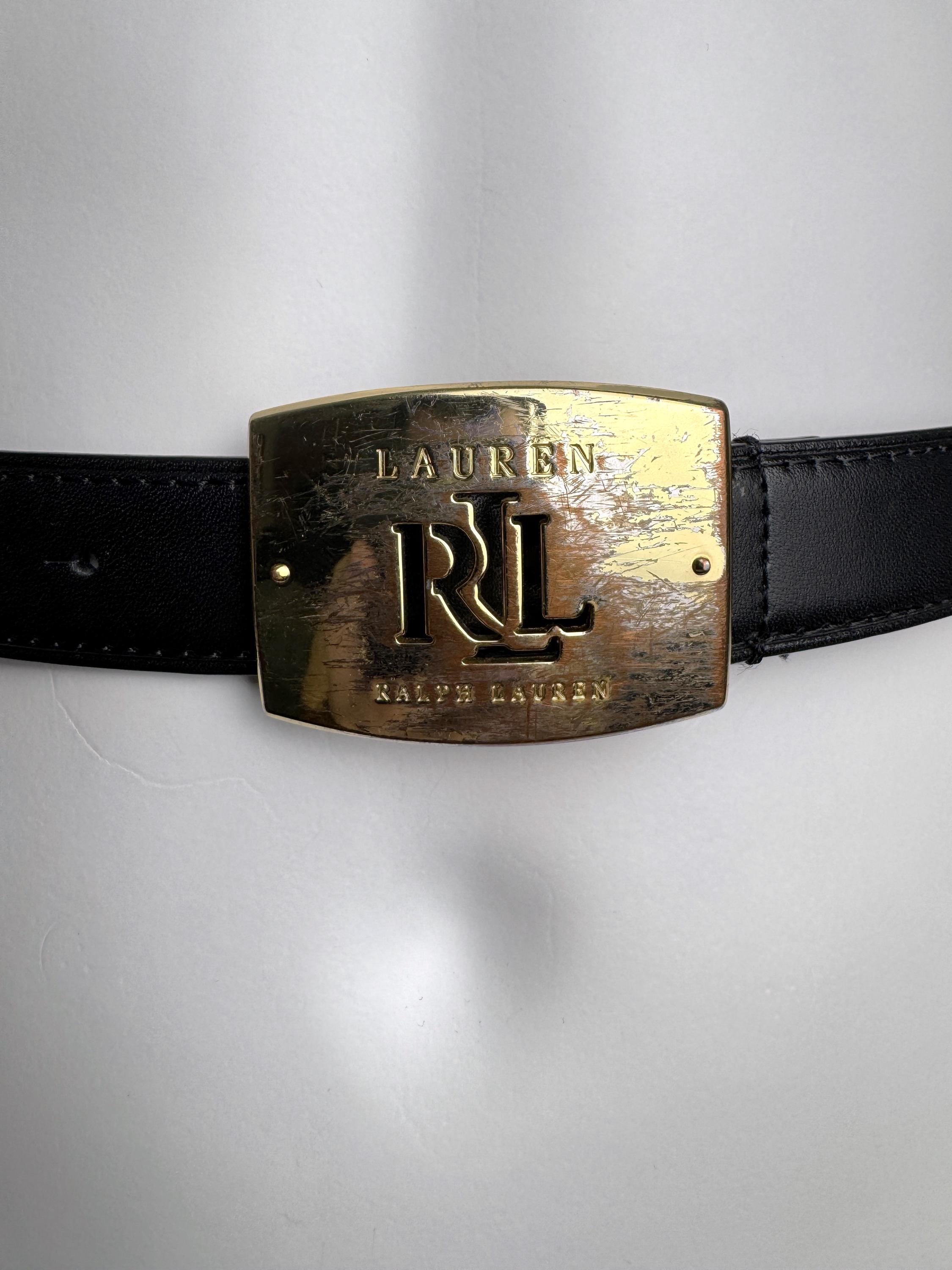 Ralph Lauren Black Genuine Leather Belt with Gold RL Accent Leather belt Lauren Ralph Lauren Black size S International  main image 4