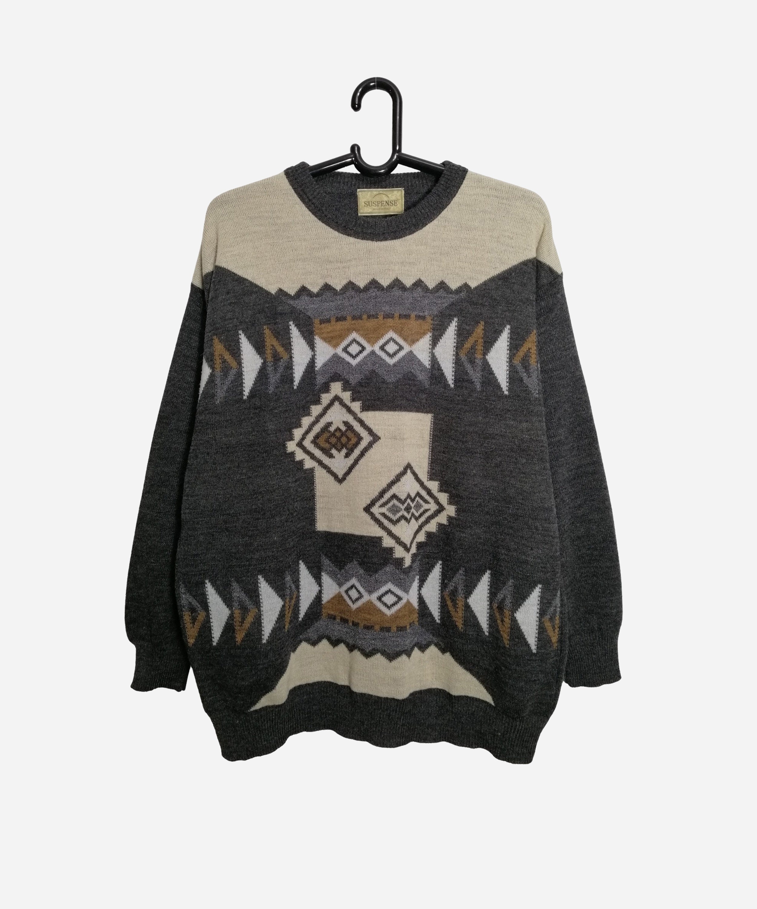 VINTAGE Mens Sweater 90s 80s Oversized Wool Geometric Etsy