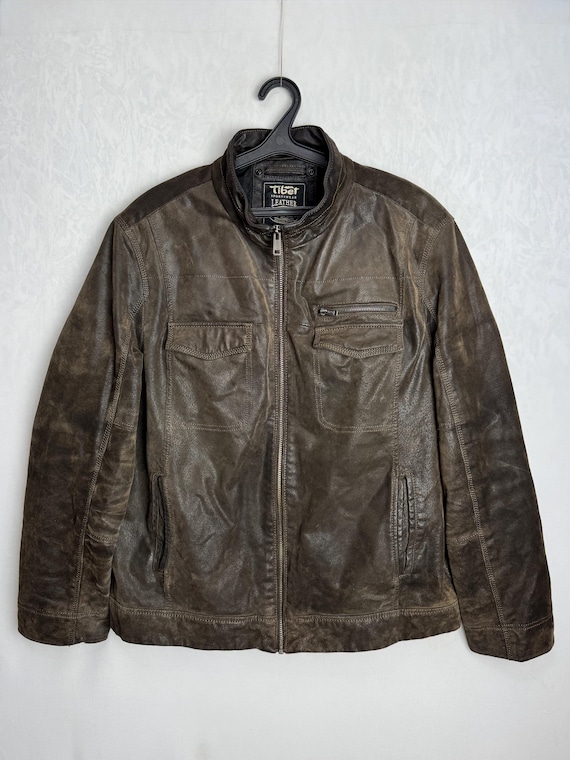 Vintage Mens Leather Jacket, 90s Classic Moto Jacket, Brown Biker