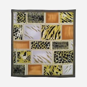 VINTAGE Silk Square Scarf Animal Print African Motifs Neckerchief Leopard Snake Zebra Pattern Multicolor