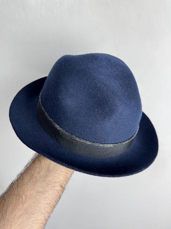 Wool Felt Fedora Hat, Navy Blue Grosgrain Band Fedora  display picture 2