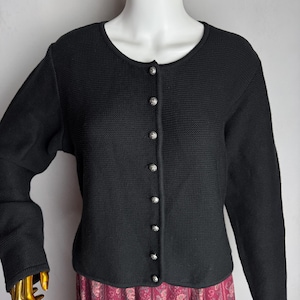 Austrian Cotton Cardigan, Black Dirndl Cardigan, Traditional Trachten Sweater, Oktoberfest Tyrolean Cardigan, Bavarian Folk Knitwear, XL