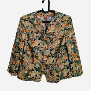 VINTAGE Floral Cotton Jacket 90s Womens Handmade Flower Print Jacket  Unique Festival Boho Blazer