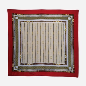 Foulard en soie VINTAGE, foulard à imprimé chaîne, foulard carré en soie femme, foulard à col en soie roulé à la main, accessoires en soie pure, cadeau unique pour elle