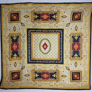 LOREDANO Silk Square Scarf, 80s Baroque Print Scarf, Large Signed Silk Head Scarf, Vintage Unique Foulard, Pure Silk Accessory, Gift For Her