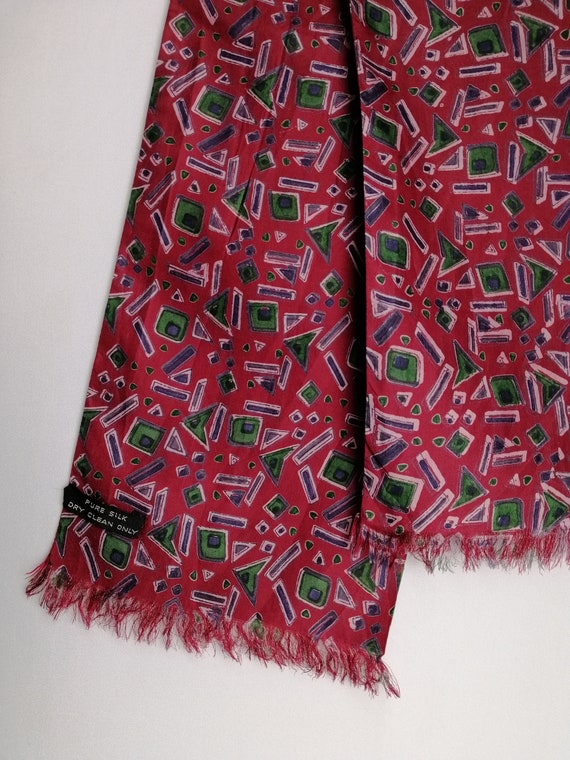 Geometric Silk Scarf, 80s Womens Neck Scarf, Abst… - image 3