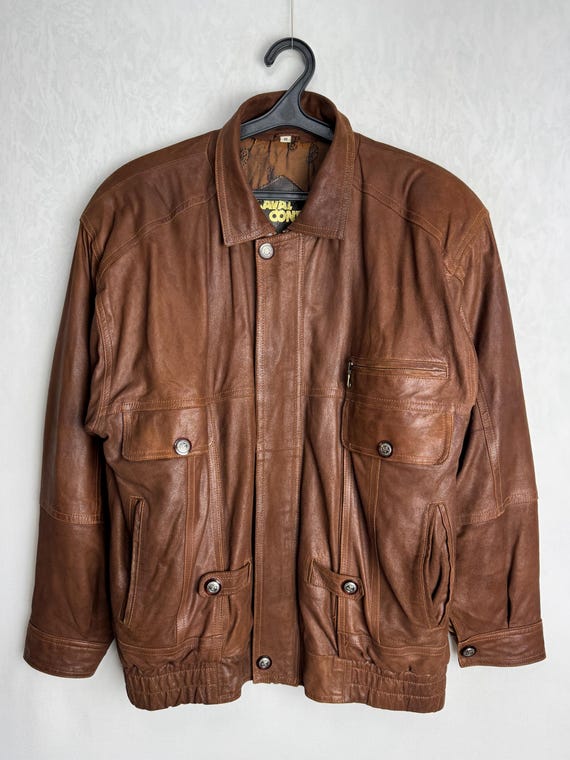 Vintage Italian Leather Jacket, 80s Men Brown Fall Coat, Rugged