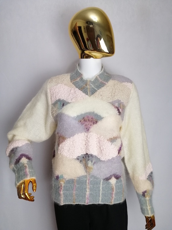 LAUREN HANSEN Hand Knit Sweater, 80s Handmade Moh… - image 1