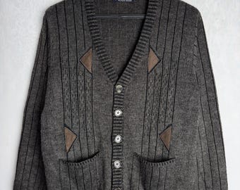 Vintage Mens Cardigan, 90s V-Neck Cardigan, Grandpa Oldschool Knitwear, Geometric Patterned Cardigan, Cosby Hipster Unisex Sweater, S