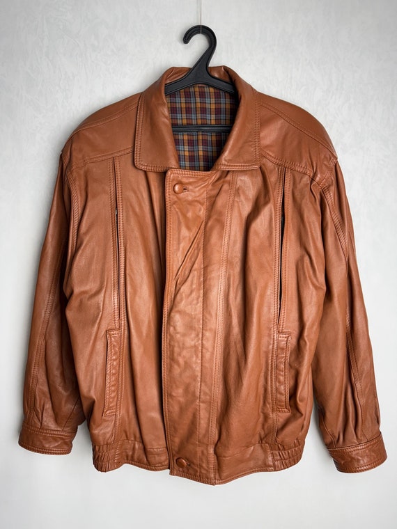 80s Mens Leather Jacket, Genuine Leather Cropped Jacket, Brown