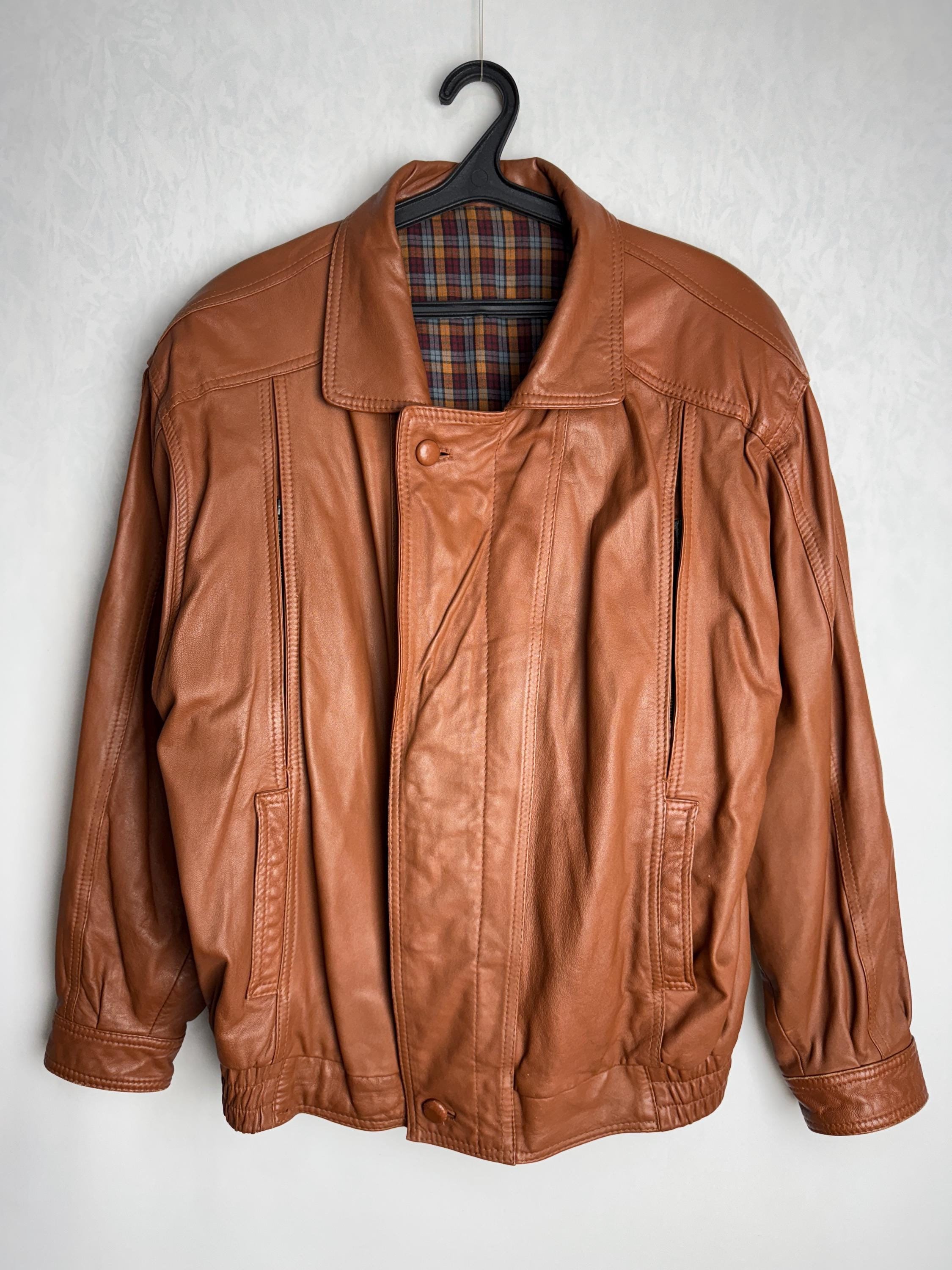 80s Mens Leather Jacket, Genuine Leather Cropped Jacket, Brown