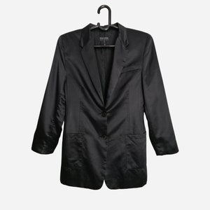 ESCADA SPORT Vintage Damen Blazer 2000er Designer Schwarz Polyester Jacke MinimalistIsch Elegant Langer Blazer für Damen