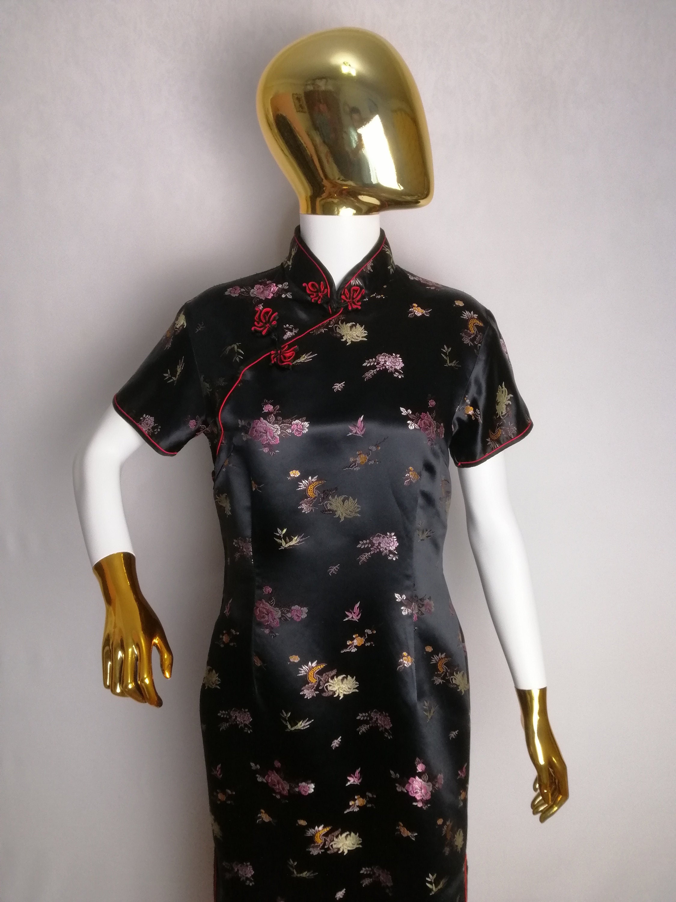 Cheongsam Black And Gold Asian Dress Chinese Traditional Cheongsam