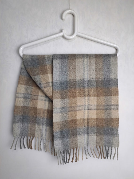 Écharpe En Laine Tartan Vintage à Carreaux Marron - Unisexe, Très Bon état, Origine France