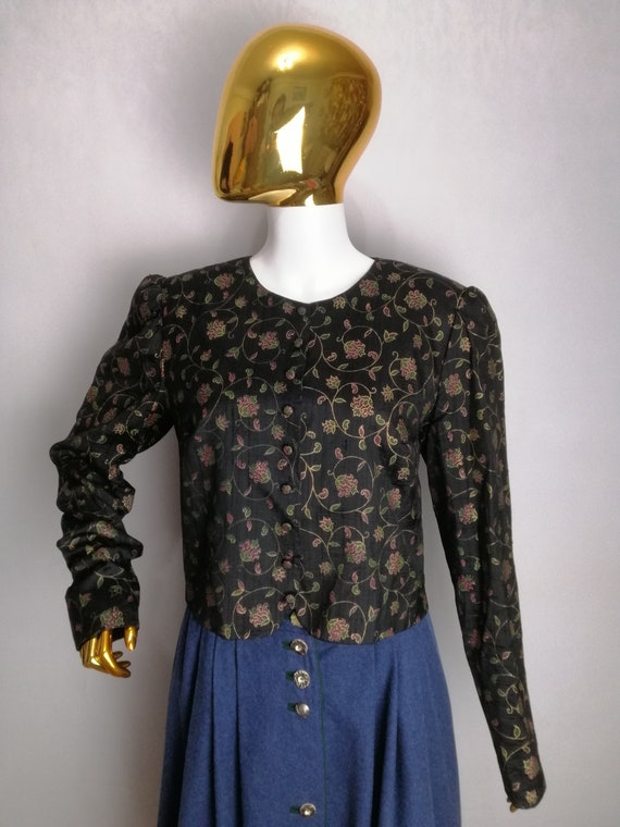 Puff Sleeve Dirndl Jacket, Silk Floral Austrian B… - image 5