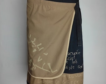 Jupe en coton COP COPINE, jupe cargo d'archives de l'an 2000, jupe superposée de créateur français des années 90, jupe à imprimé graffiti, jupe portefeuille utilitaire streetwear, M