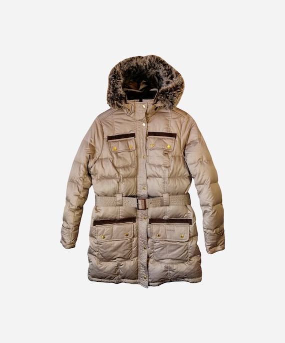 BARBOUR Womens Down Puffer Jacket Beige Warm Arcti
