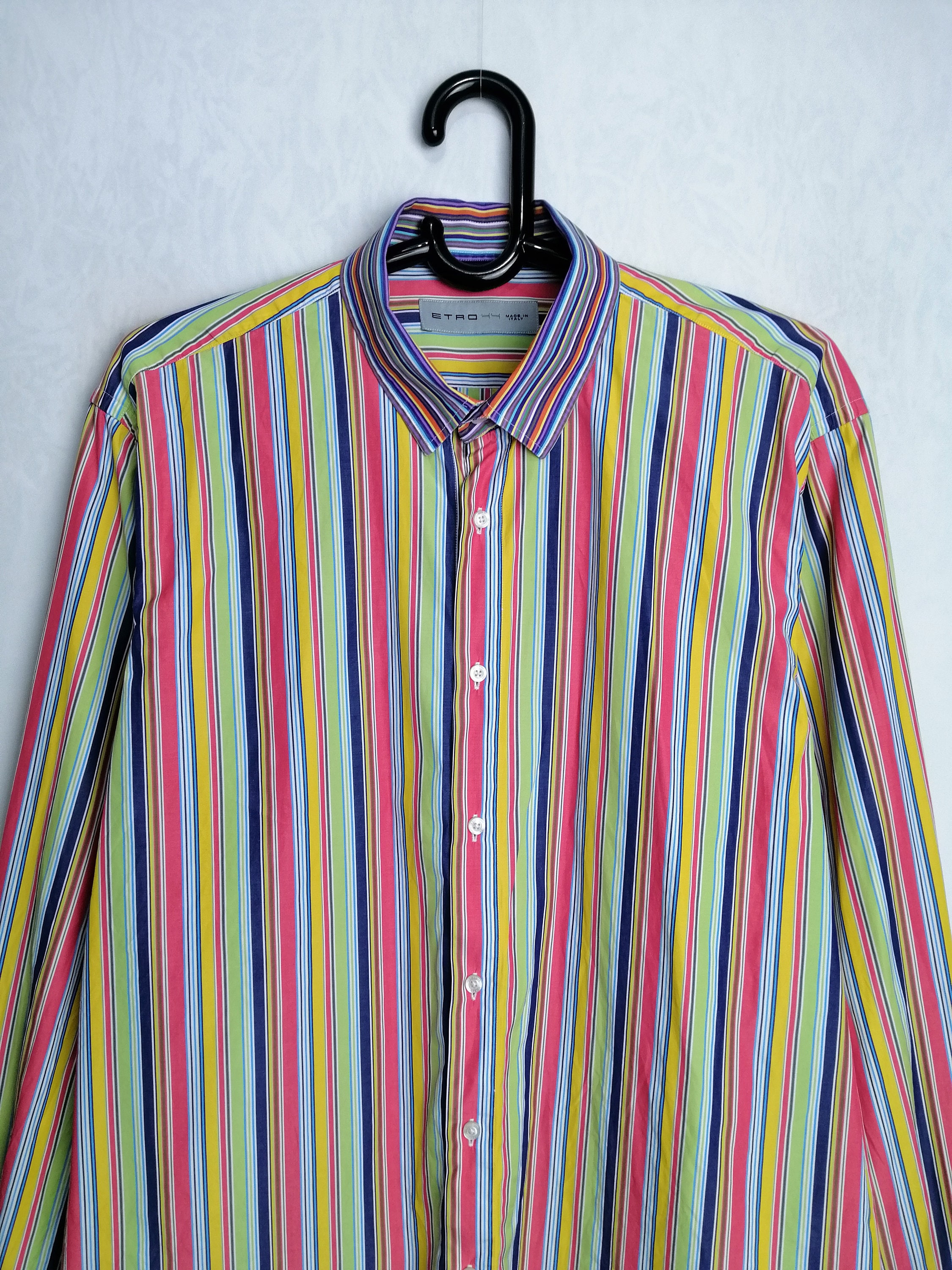 ETRO Mens Striped Shirt, Italian Designer Cotton Shirt, 90s