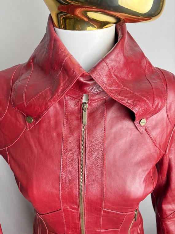 KAREN MILLEN Leather Jacket, Dramatic Collar Zip up Jacket