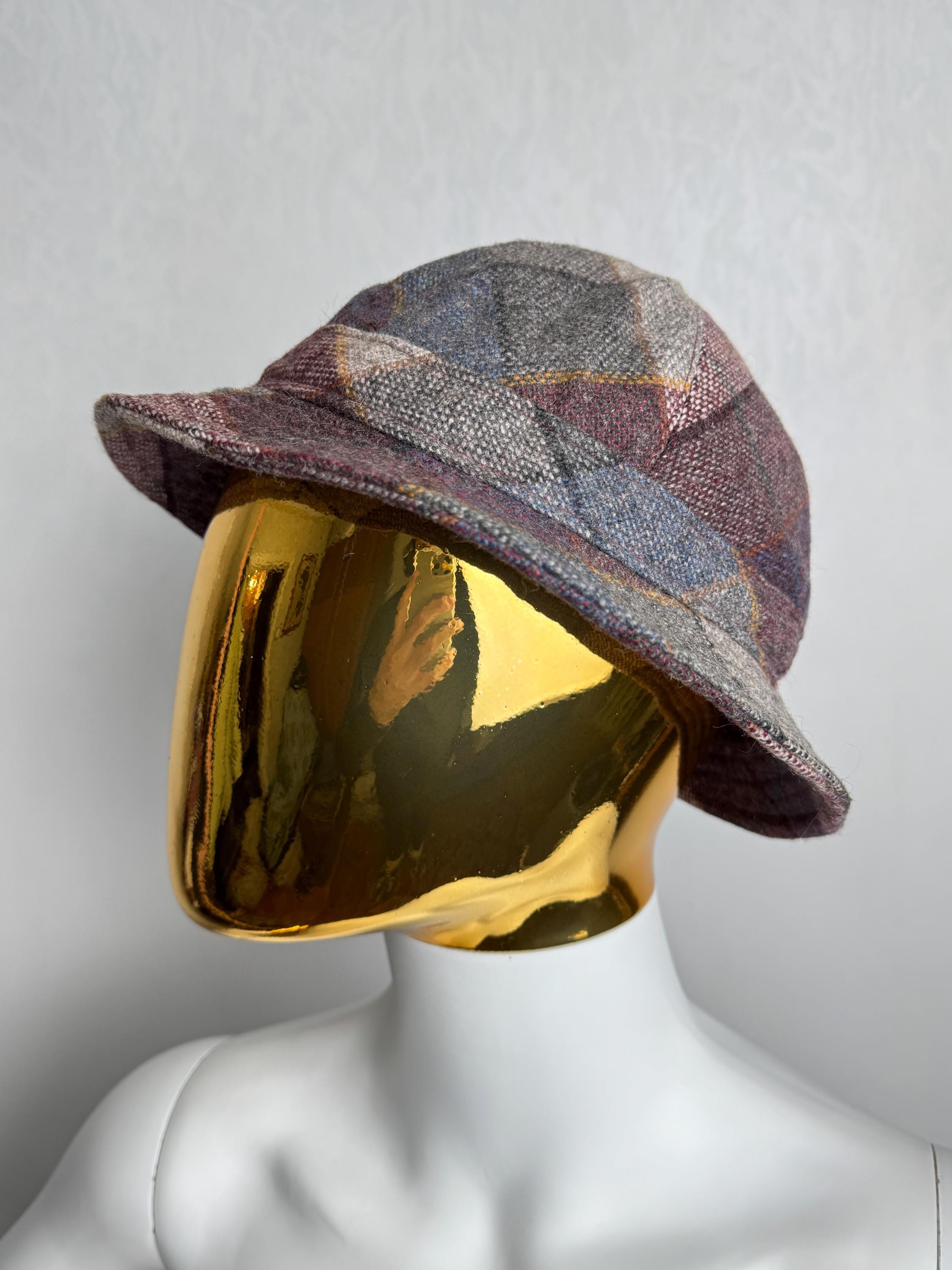 Vintage Wool Bucket Hat, 80s Plaid Tweed Hat, Made in Italy  display picture 3