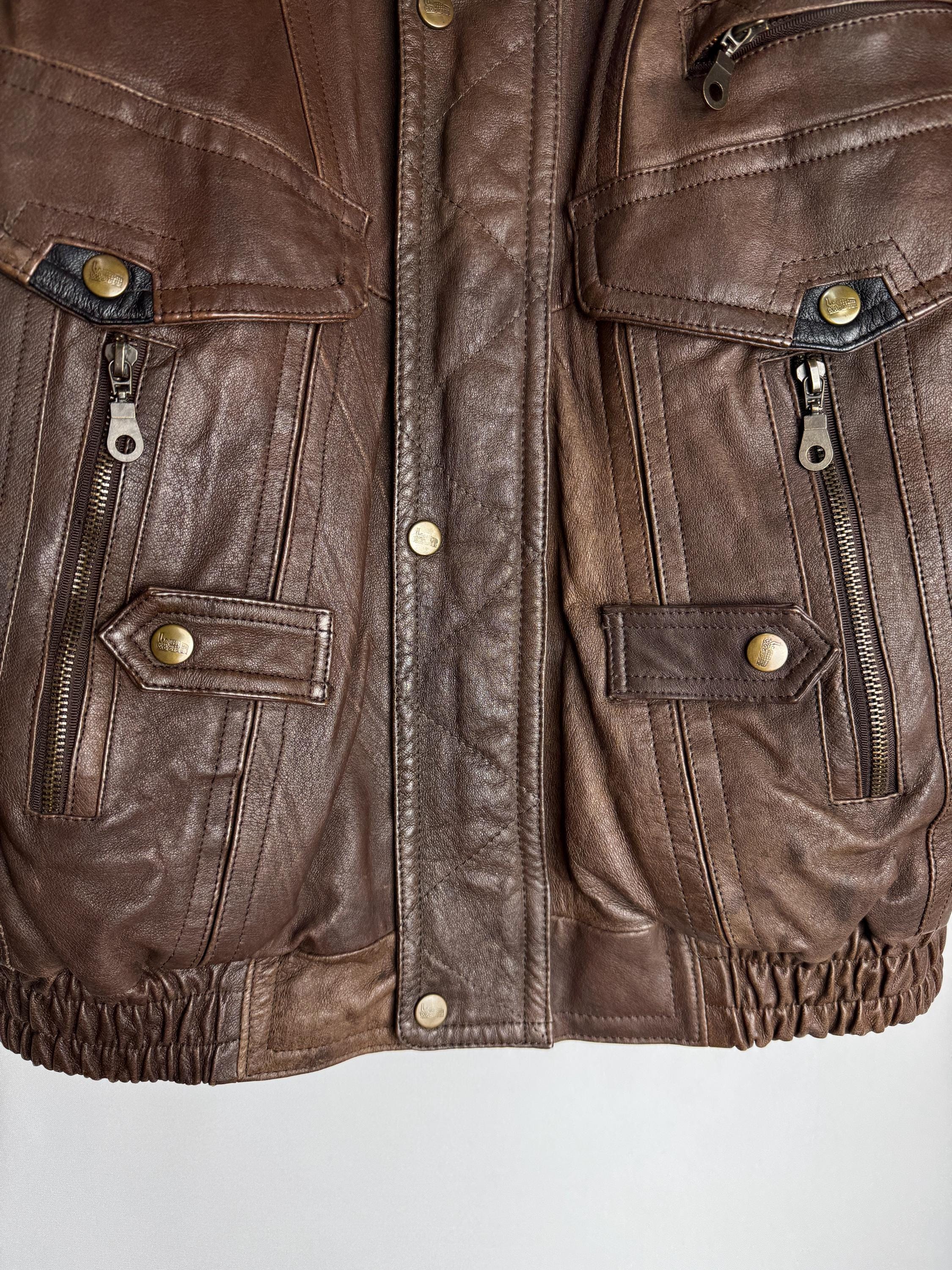 90s Mens Leather Jacket, Brown Motorcycle Jacket, Genuine Leather