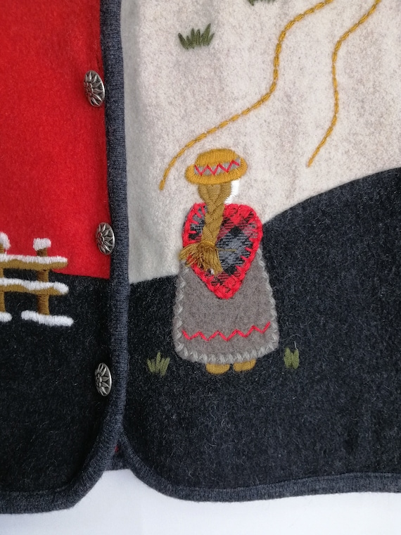 Austrian Boiled Wool Vest, 80s Trachten Dirndl Ve… - image 2