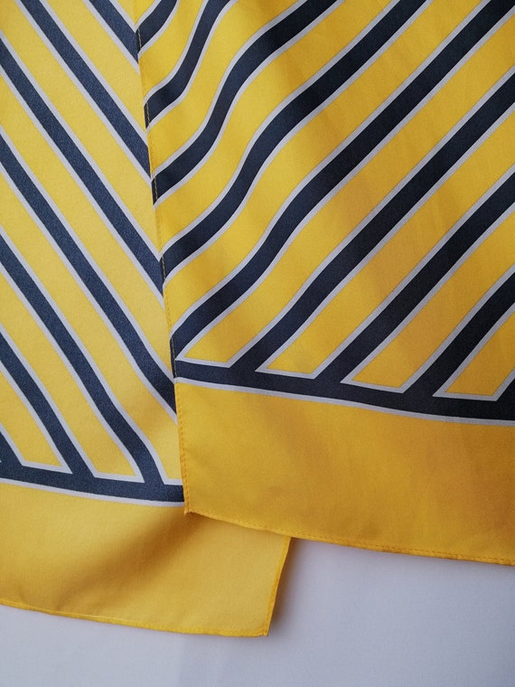 VINTAGE Silk Scarf Yellow Striped Pure Silk Scarf… - image 1