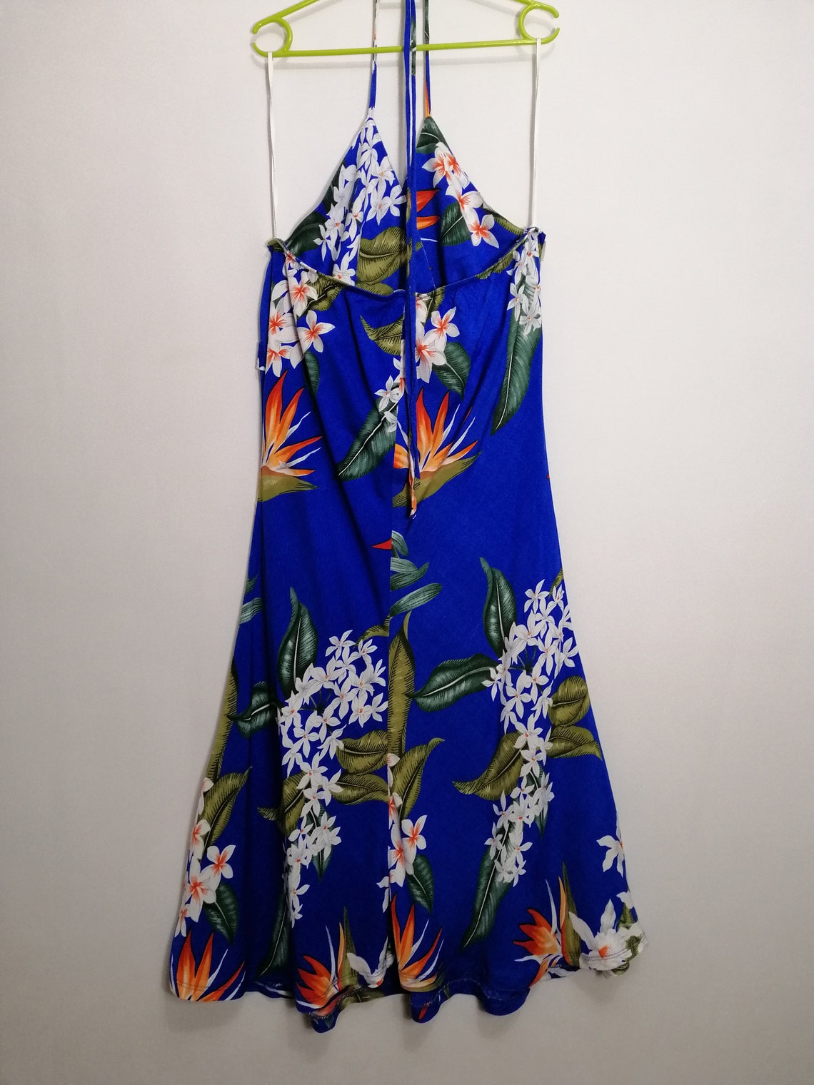 VINTAGE Womens Hawaiian Sundress Blue Cotton Halter Midi Dress | Etsy