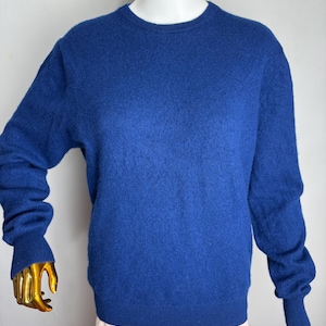 Pure Cashmere Soft Knit Sweater, 100% Cashmere Crewneck Pullover Jumper, Minimalist Classic Womens Knitwear, Blue Long Sleeve Sweater, L