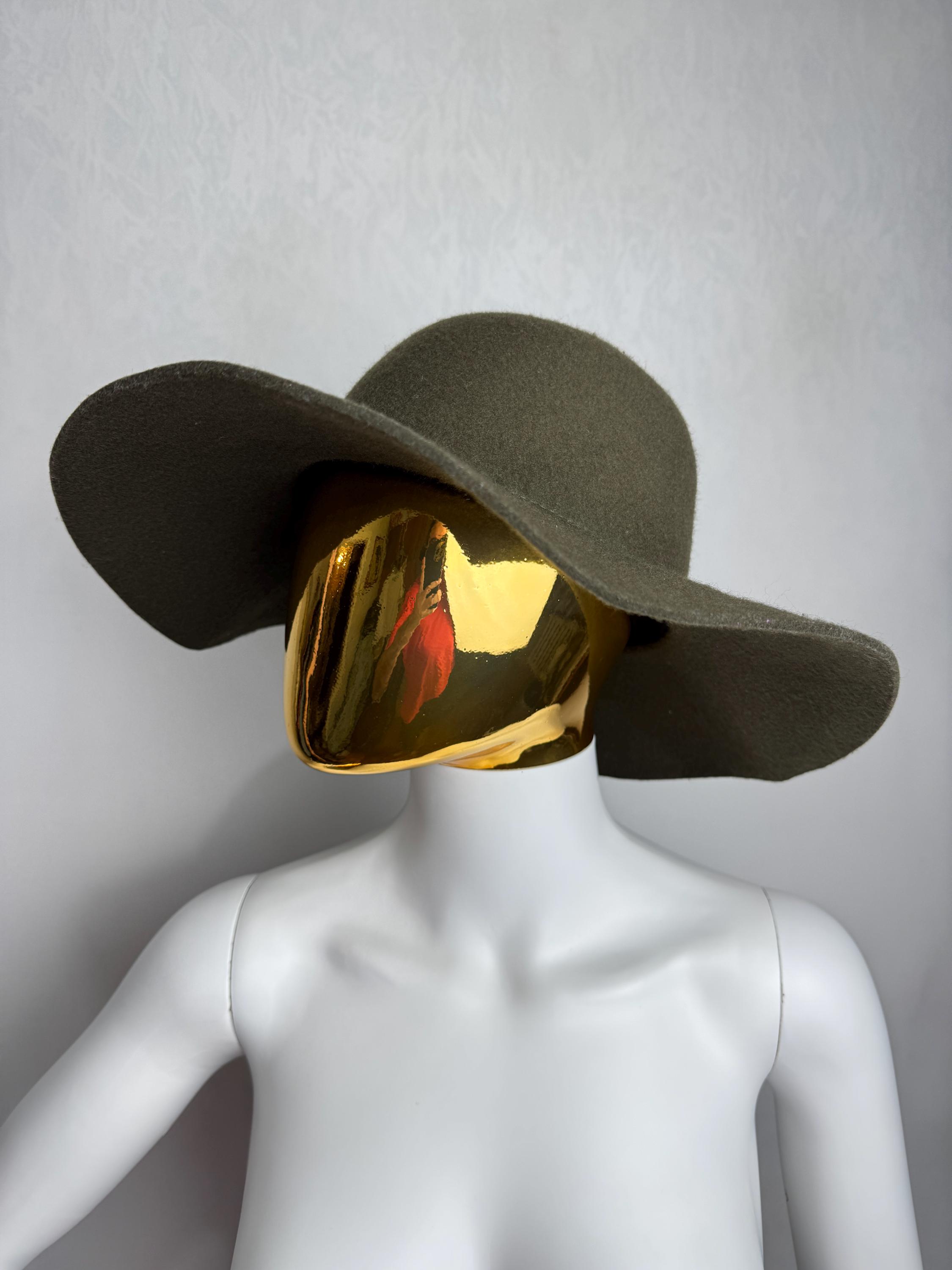Wide Brim Floppy Hat, Olive Green Womens Felt Hat, Classic 