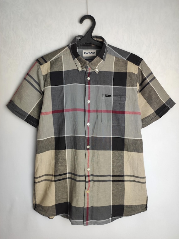 Barbour チェック柄 ボタンダウンシャツ BARBOUR メンズ チェックシャツ、コットンリネン ボタンダウンシャツ